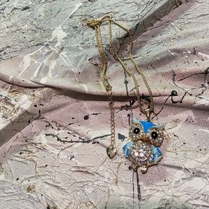 Fashion Jewelry Betsy Johnson Pendant Rhinestone owl golden Chain Nekklace